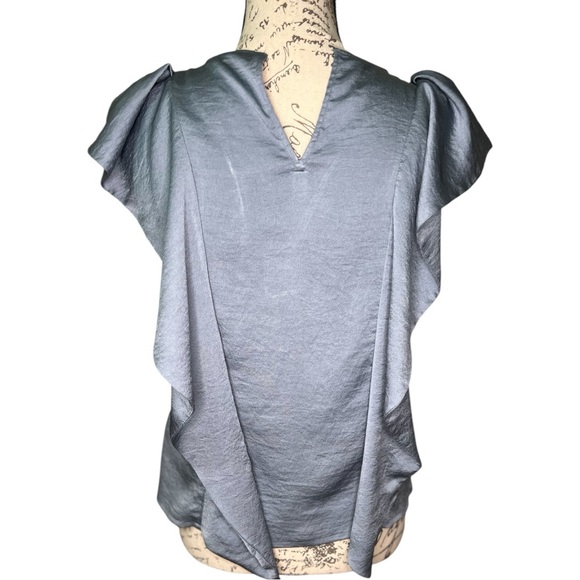 Ruffled Short Sleeve Blue Gray Blouse Top for Women Size S Small - Picture 2 of 8